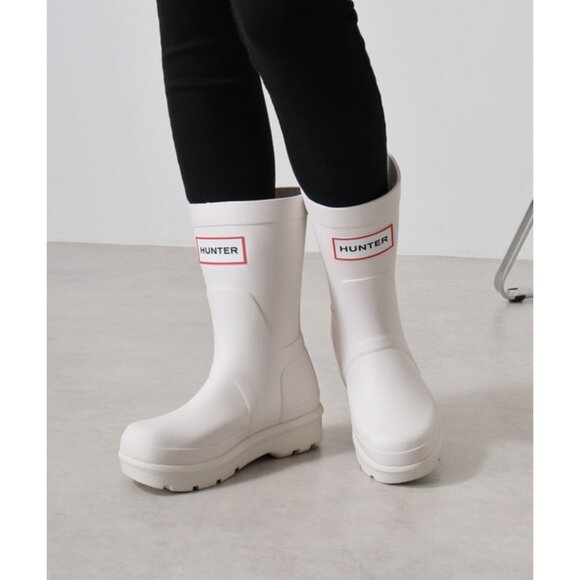 HUNTER Original Short Gloss Waterproof Rain Boot in Light Gray Size US 8 - Picture 1 of 6